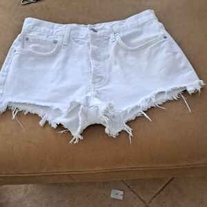 Agolde Parker White Distressed Denim Shorts Sz28. EUC